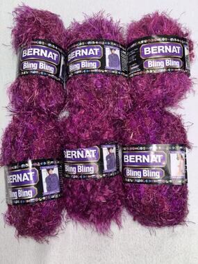 Lot of 6 Bernat Bling Bling Yarn CABARET CRIMSON Pink 1.75oz each NOS